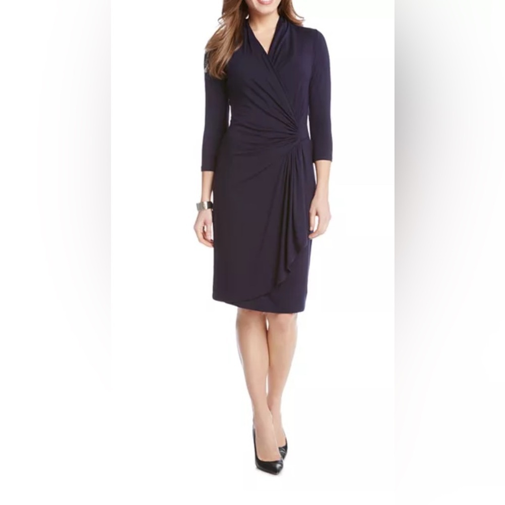 Karen Kane NWOT❤️Black Faux Wrap Ruched Dress made from soft jersey knit.